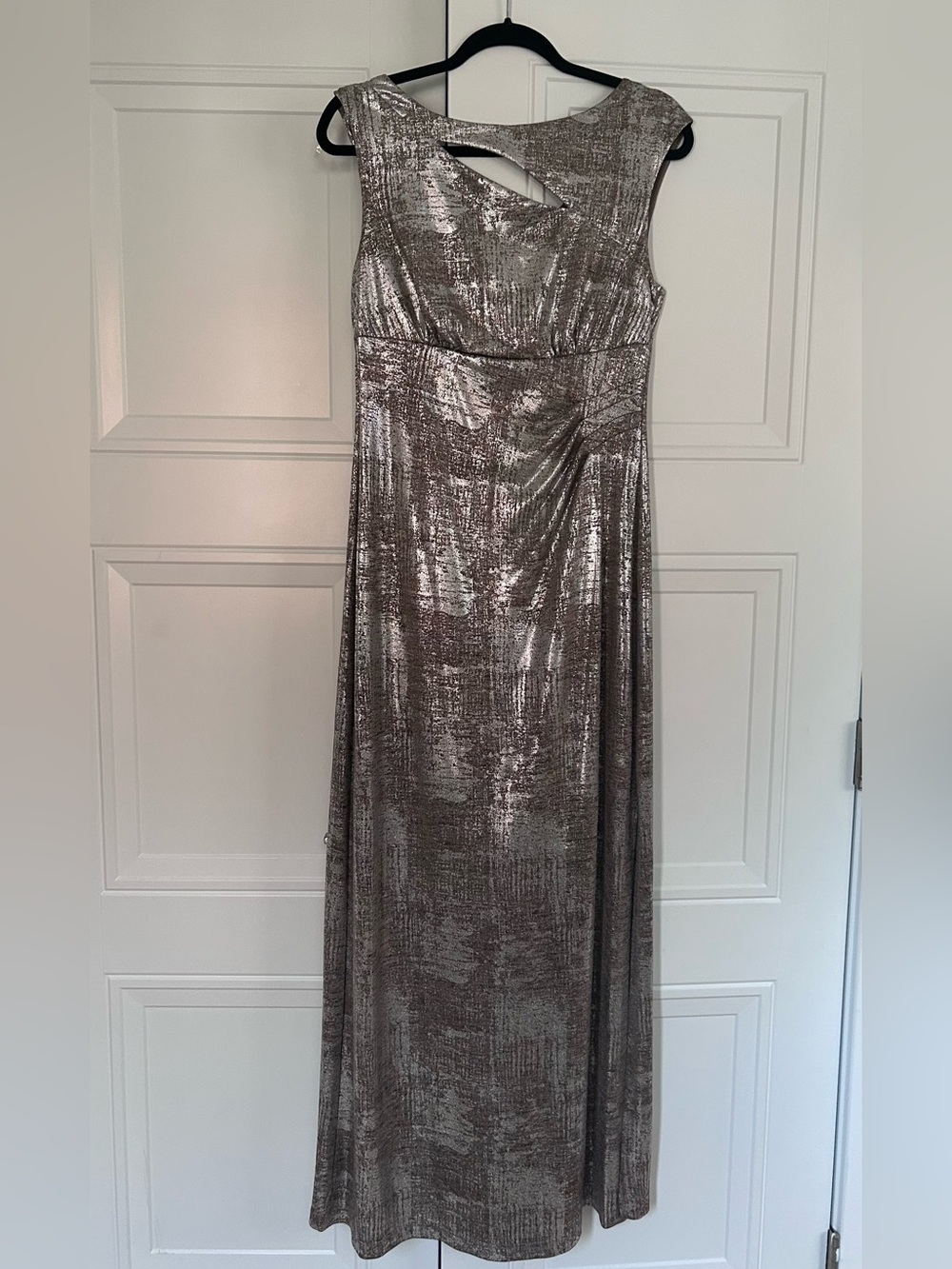 Connected Apparel Metallic Silver with Brown Pod-tone Evening Gown size 6